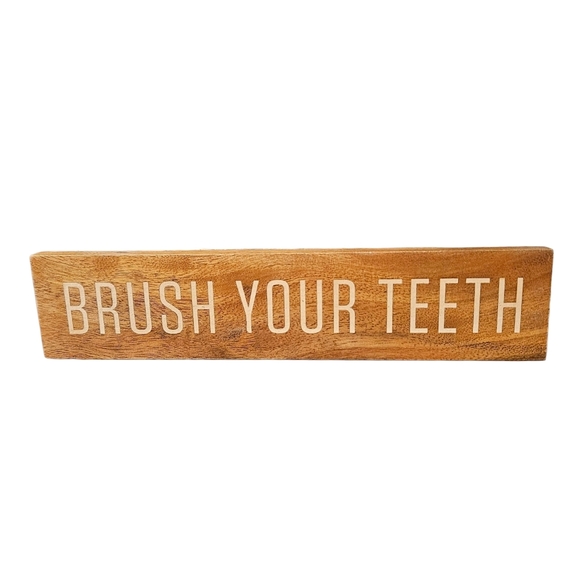 Hearth & Hand Magnolia “Brush Your Teeth” Wood Wall Sign 10” x 2” Farmhouse Bath - Picture 1 of 3